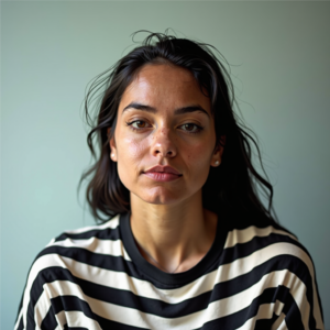zebra striped shirt on unhappy woman EDS