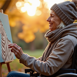 woman in wheelchair painting EDS